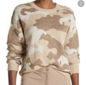 Lucky Brand Women's Neutral Camo Crewneck Wool Blend Pullover Sweater Medium M